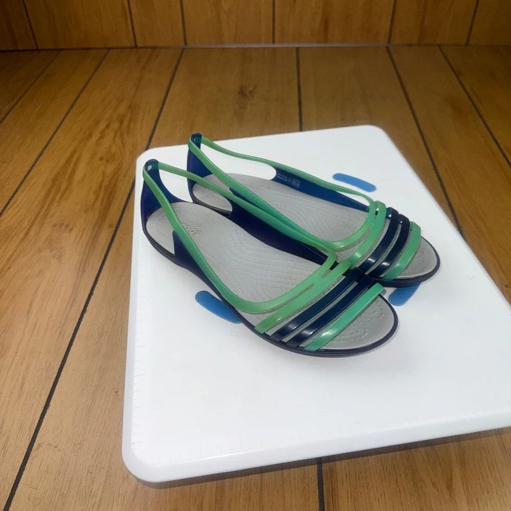 Crocs Isabella Strappy Sandals Cerulean Blue Green Womens 7 Slingback Flats